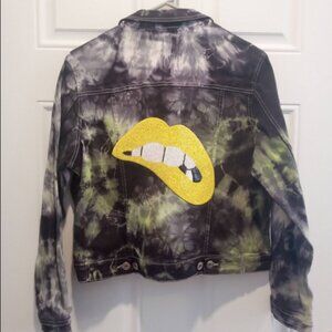 Women's Denim Tye Dye Jacket with Sequined LIPS Size M